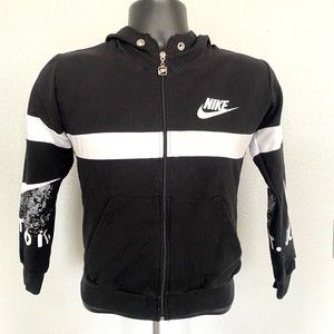 Nike Black White Just Do It Cotton Full Zip Up Hoodie Boys Size Small